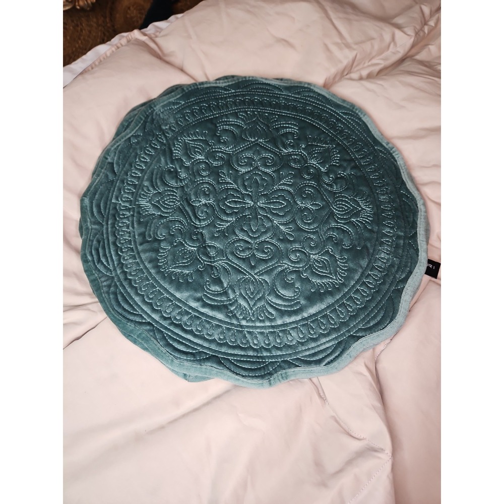 Round Velour Velvet Placemats Quilted Scalloped 16" Seafoam Teal Coastal Cottage